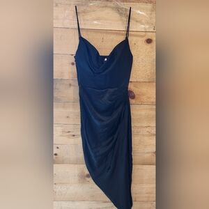 House Of CB Black Asymmetric Slip Dress with Draped Detail
